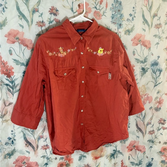 Disney Women's Coral Button Down Shirt with Winnie the Pooh Embroidery - Picture 3 of 13